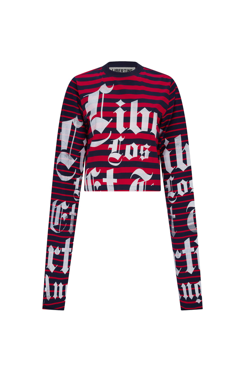 'LIBERTINE GOTHIC SILK SCREEN' NAVY RED LONGEST SLEEVE T SHIRT - - Libertine