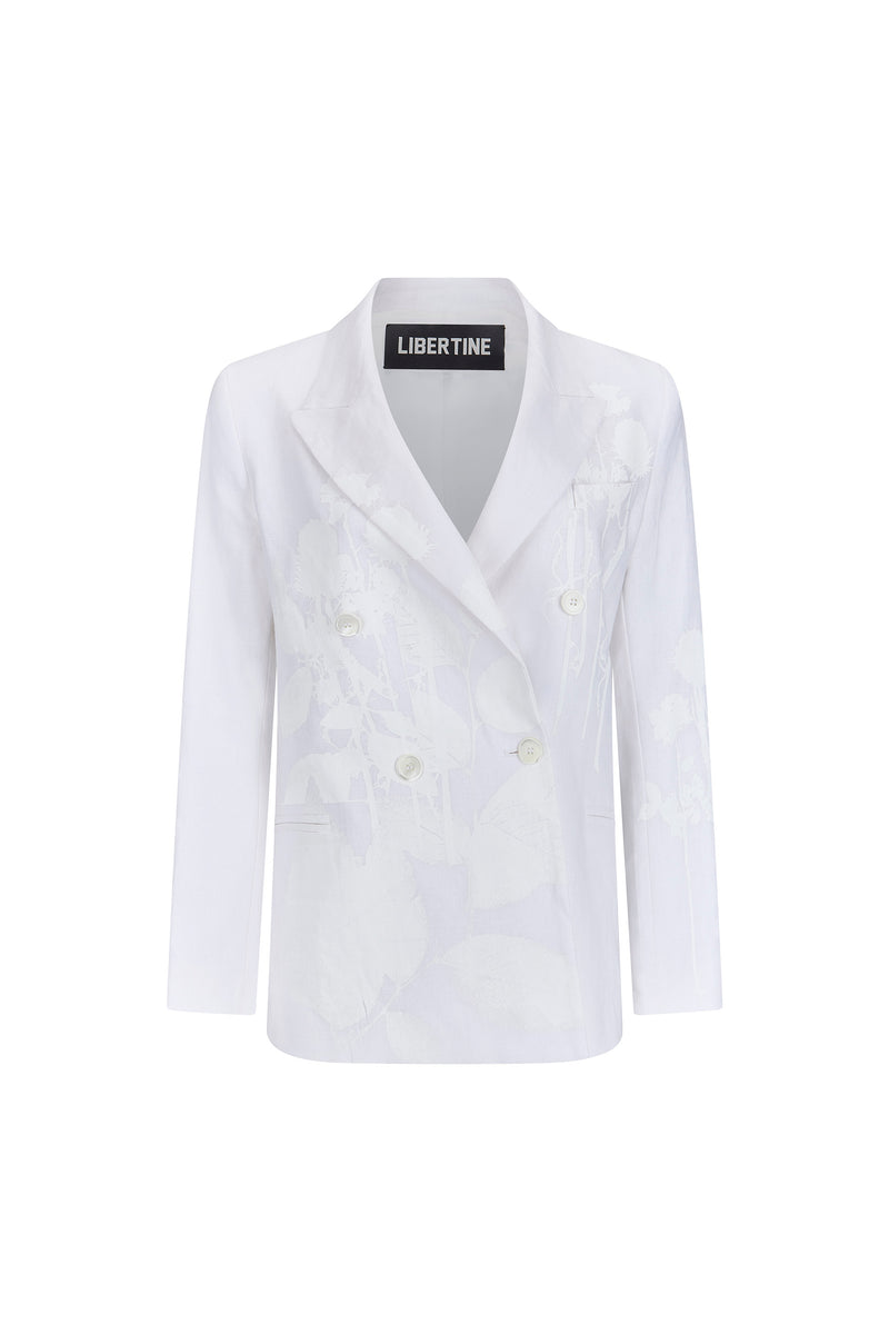 'WHITE ON WHITE HAND SILK SCREEN' DOUBLE BREASTED JACKET - - Libertine