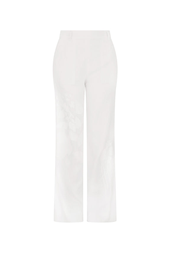'WHITE ON WHITE HAND SILK SCREEN' SAILOR PANT - - Libertine