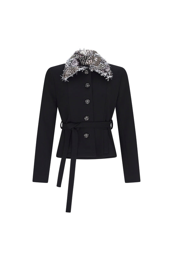 'JEWELRY COLLAR' EMBELLISHED BELTED JACKET - - Libertine - Main image