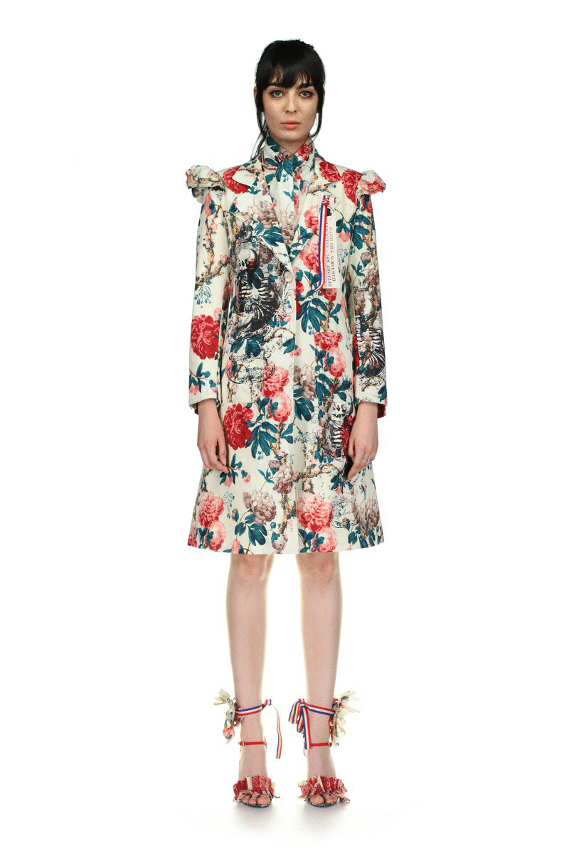 Silk Screen Mélange 'Kandi Floral' Ruffle Cap Coat - Women's Jackets & Coats - Libertine|https://cdn.shopify.com/videos/c/o/v/790590a9621d4c5dafe3d9cad46267be.mp4