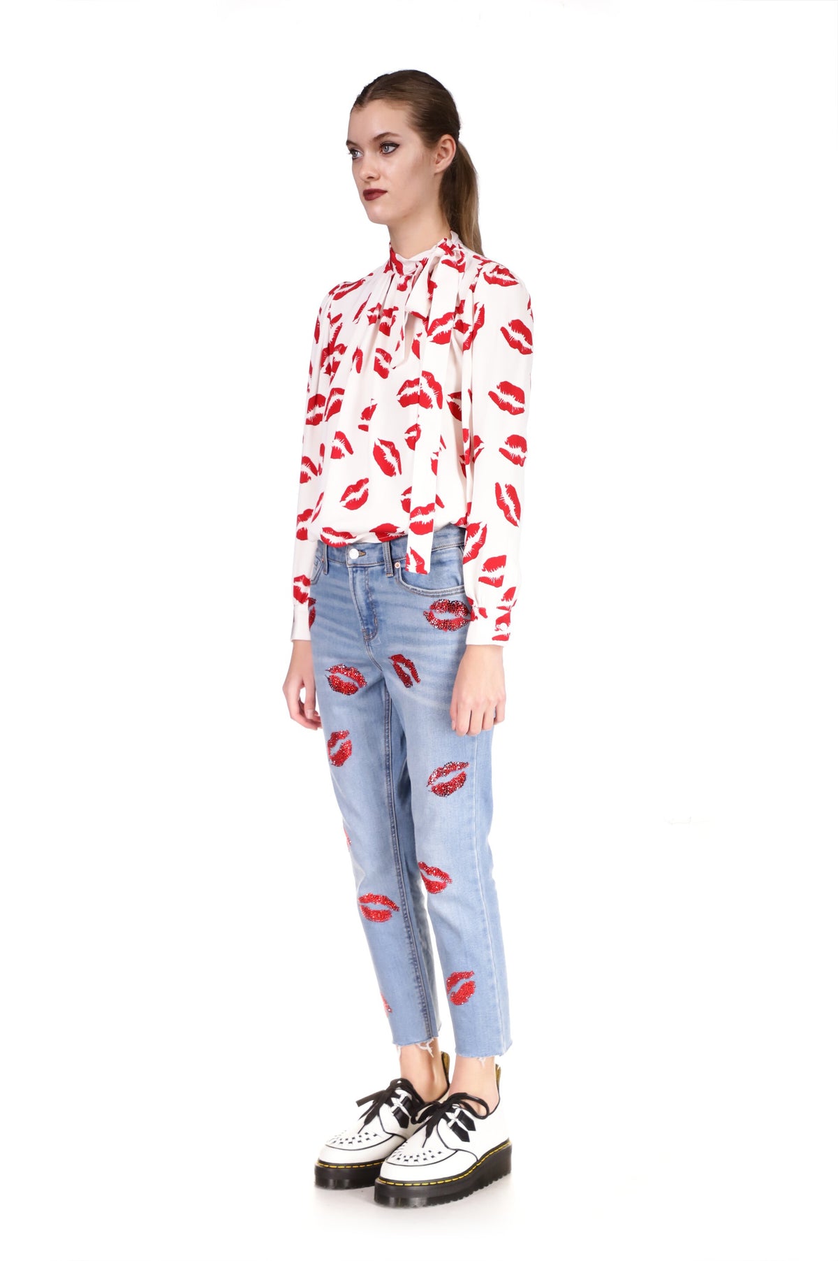 'BISOU' PRINT TIE COLLAR BLOUSE - TOPS - Libertine
