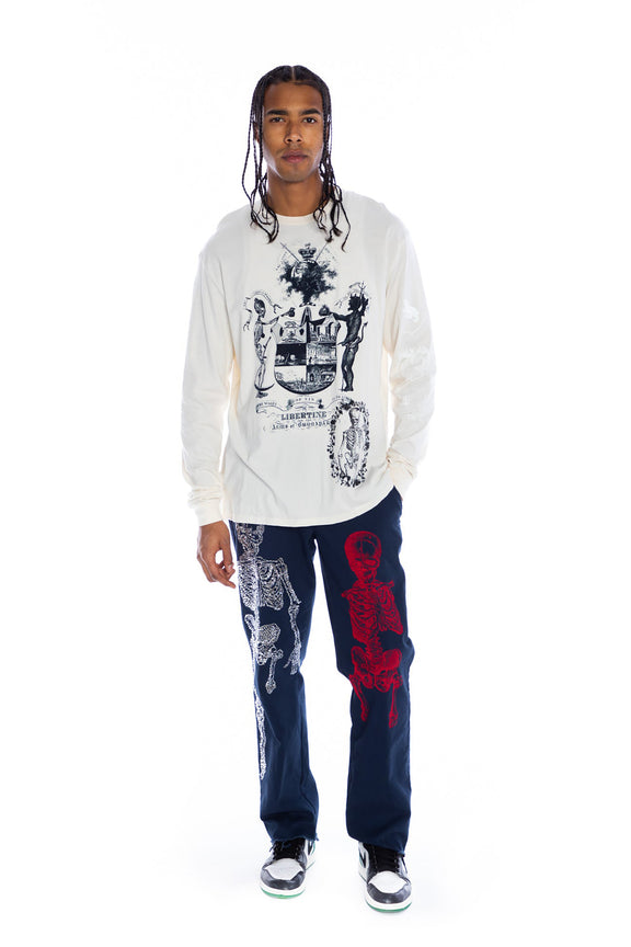 SILK SCREENED ‘FLOWER GARLAND' CREAM LONG SLEEVE T-SHIRT - T SHIRTS - Libertine