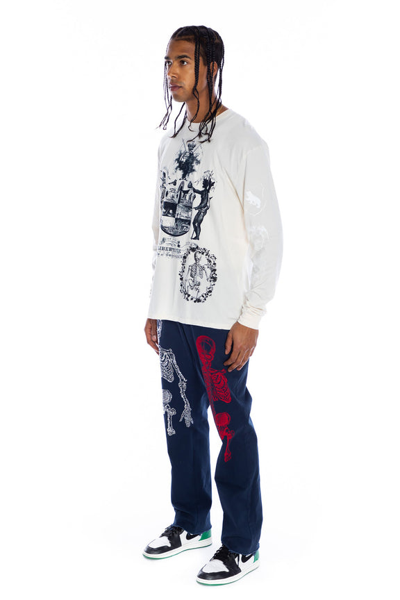 SILK SCREENED ‘FLOWER GARLAND' CREAM LONG SLEEVE T-SHIRT - T SHIRTS - Libertine