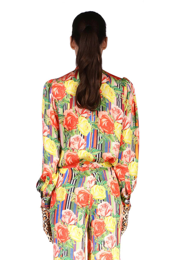 'Tequila Sunrise Roses' Tie Collar Blouse - TOPS - Libertine