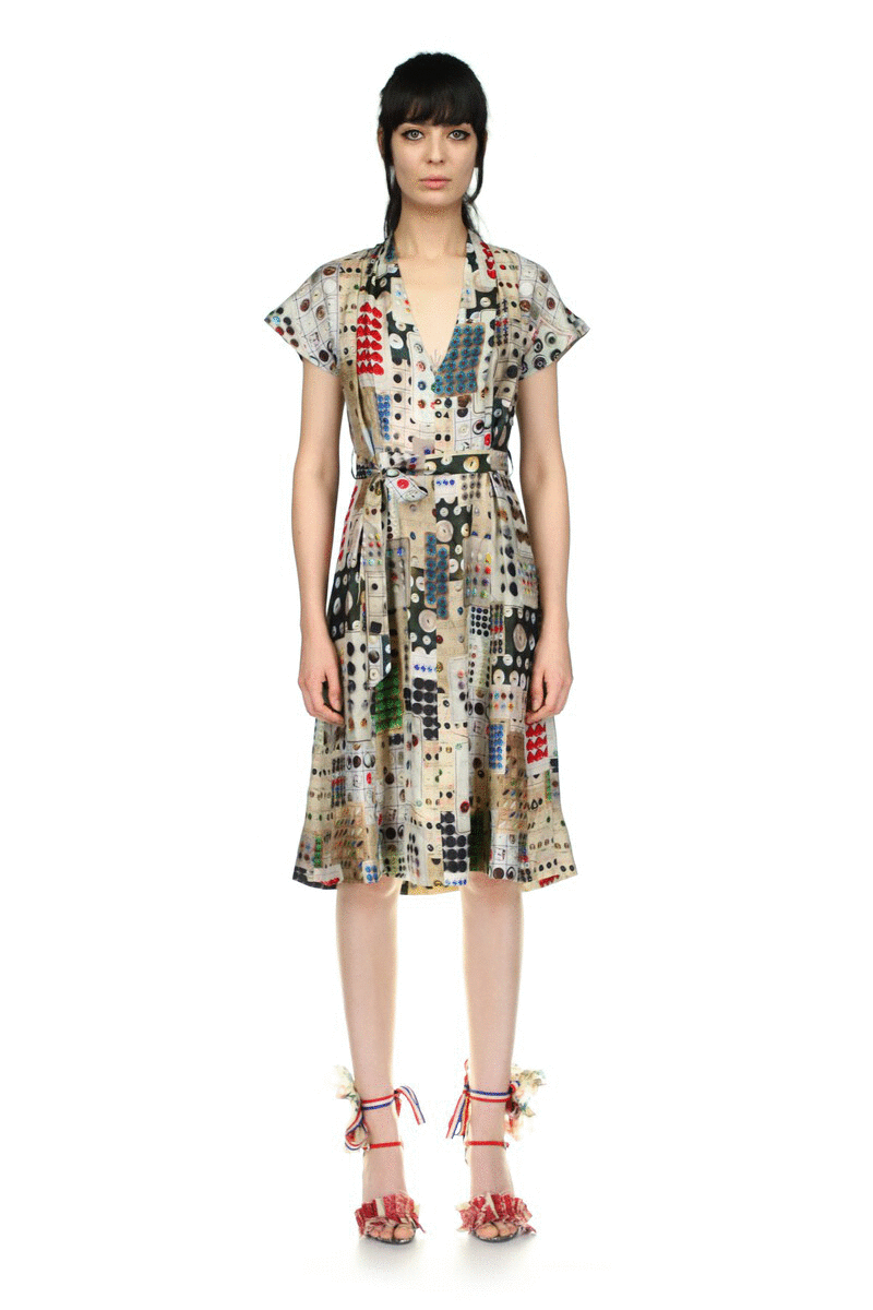 'Button Card Shoppe' Tuck Pleat V-Neck Dress - Women's Dresses - Libertine|https://cdn.shopify.com/videos/c/o/v/496c2ffdbf35421f816fbfc4c34828e1.mp4