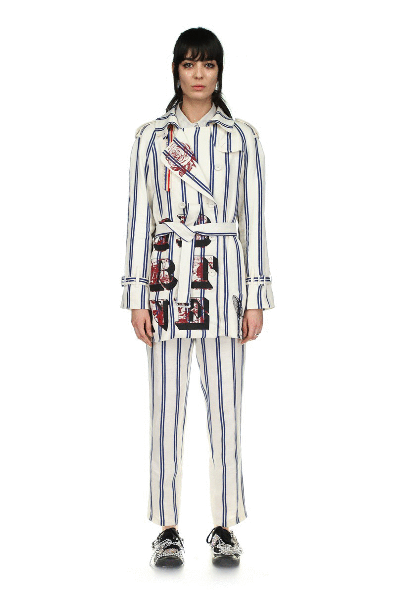 Silk Screen Melange Vintage French Ticking Stripe Trench - Women's Jackets & Coats - Libertine|https://cdn.shopify.com/videos/c/o/v/4177508fcd5a4e39a38db81d70795847.mp4