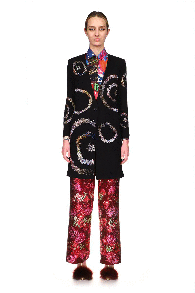 'CRYSTAL SWIRLS' SLIM V-NECK COAT - COATS - Libertine|https://cdn.shopify.com/videos/c/o/v/803c373221894fcd8635ccefec38c6e8.mp4
