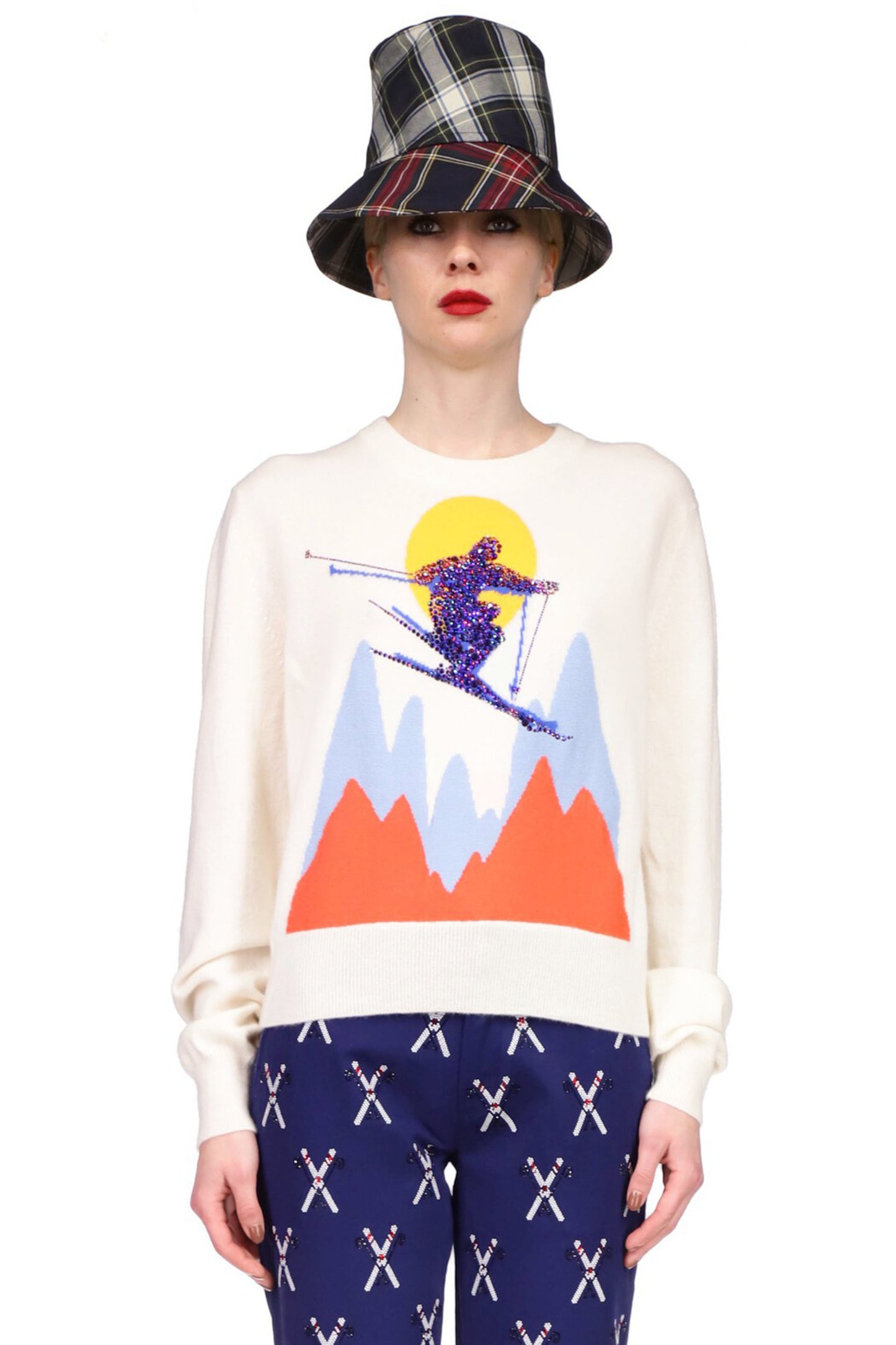 'SKI JUMP' SHRUNKEN PULLOVER SWEATER WITH CRYSTALS - SWEATERS - Libertine