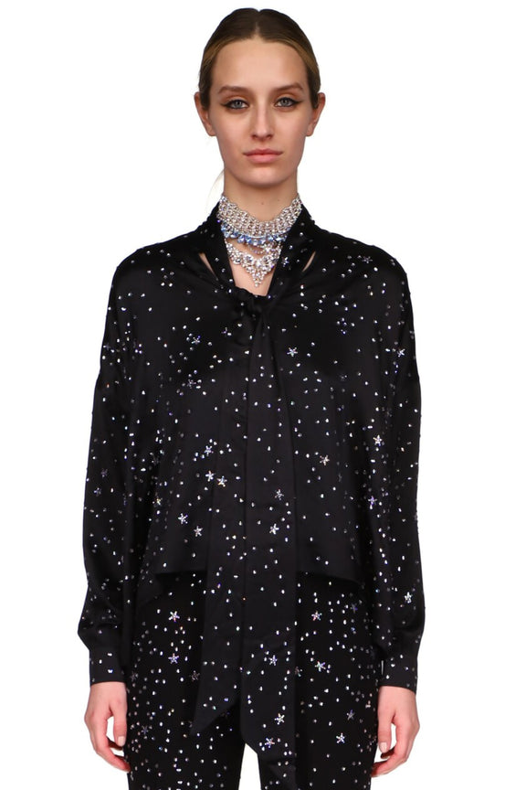 CRYSTAL 'LONGFELLOW'S LIGHT OF STARS' SILK TIE BLOUSE - TOPS - Libertine