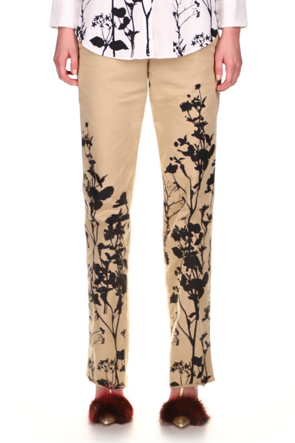 SILK SCREENED ‘FENNEL GARDEN' WOMEN'S KHAKI CHINOS - Women's Bottoms - Libertine