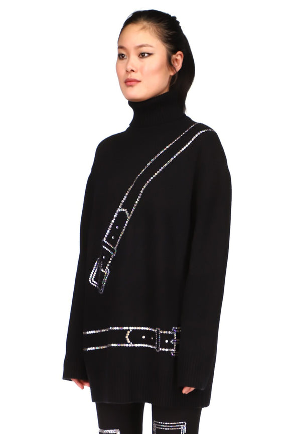 CRYSTAL 'BONDAGE' CASHMERE TURTLENECK SWEATER - SWEATERS - Libertine