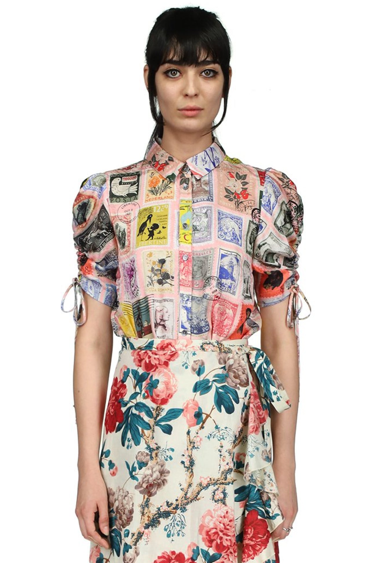 'Sending our love Stamps' Adjustable Sleeve Blouse - Women's Tops - Libertine