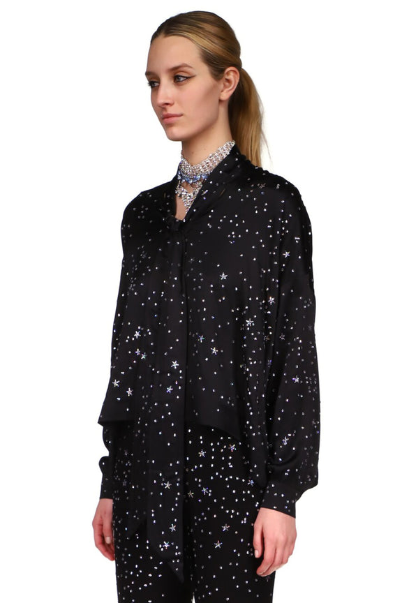 CRYSTAL 'LONGFELLOW'S LIGHT OF STARS' SILK TIE BLOUSE - TOPS - Libertine