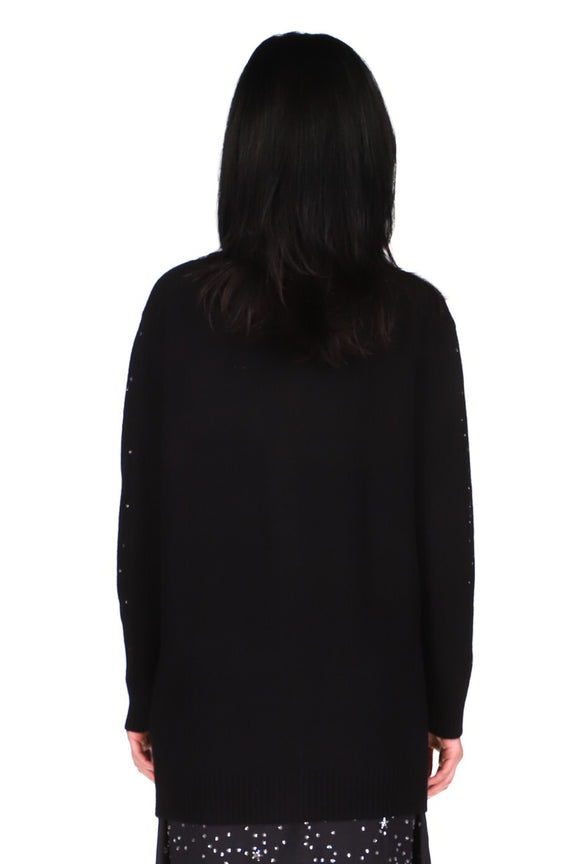 CRYSTAL 'LONGFELLOW'S LIGHT OF STARS' BLACK CASHMERE LONG CARDIGAN - CARDIGANS - Libertine