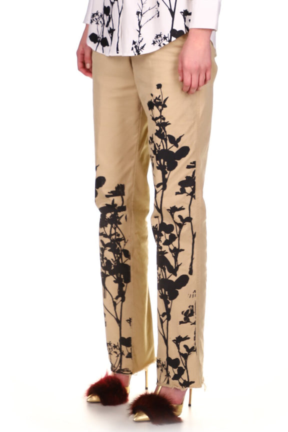 SILK SCREENED ‘FENNEL GARDEN' WOMEN'S KHAKI CHINOS - Women's Bottoms - Libertine