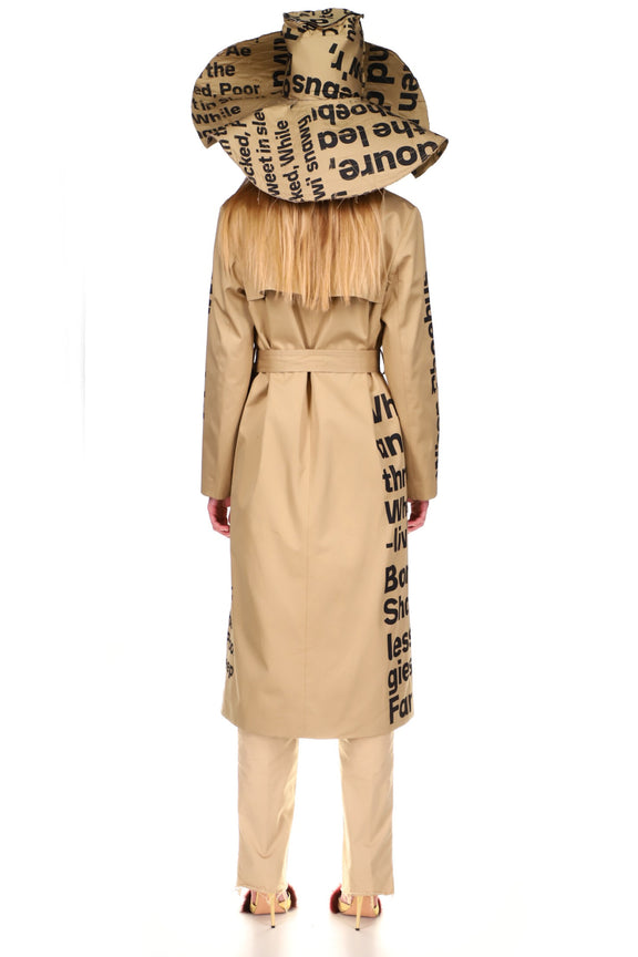 SILK SCREENED ‘ROBERT BURN'S WINTER'S NIGHT' LONG LEAN TRENCH IN KHAKI - COATS - Libertine