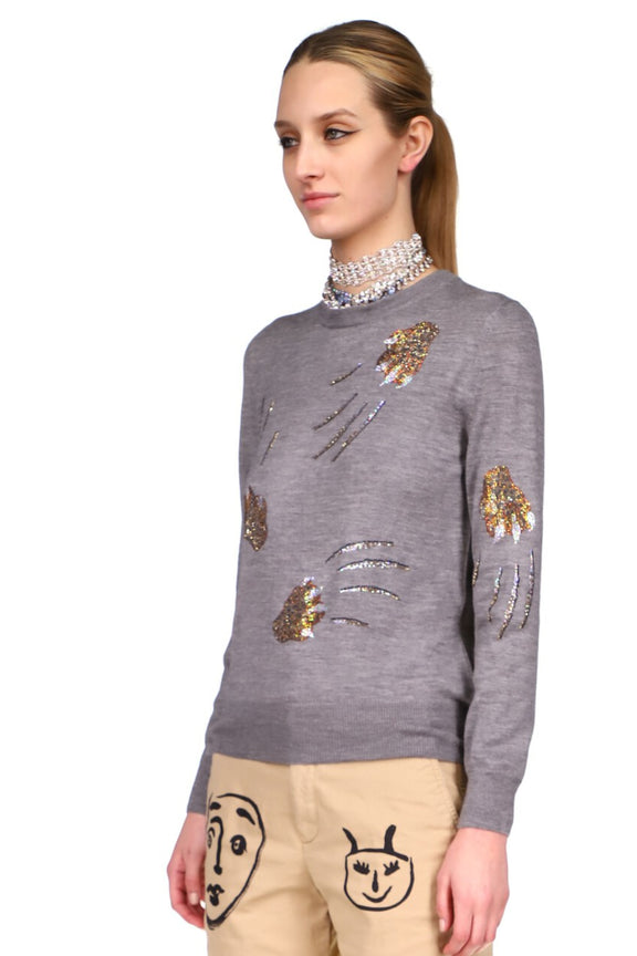 'LEOPARDO' GREY SILKY CASHMERE PULLOVER SWEATER - Women's Knits - Libertine