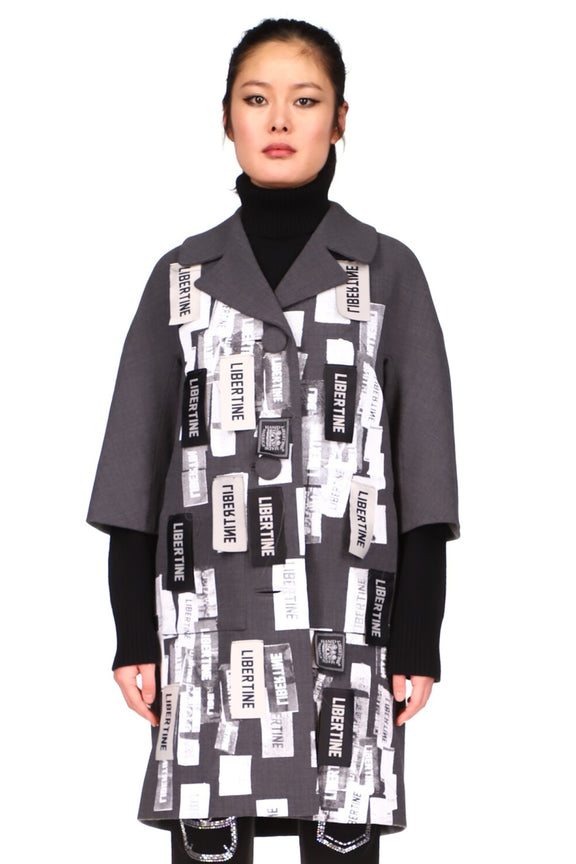 SILK SCREENED 'LABEL MANIA' PATCH POCKET COAT - COATS - Libertine