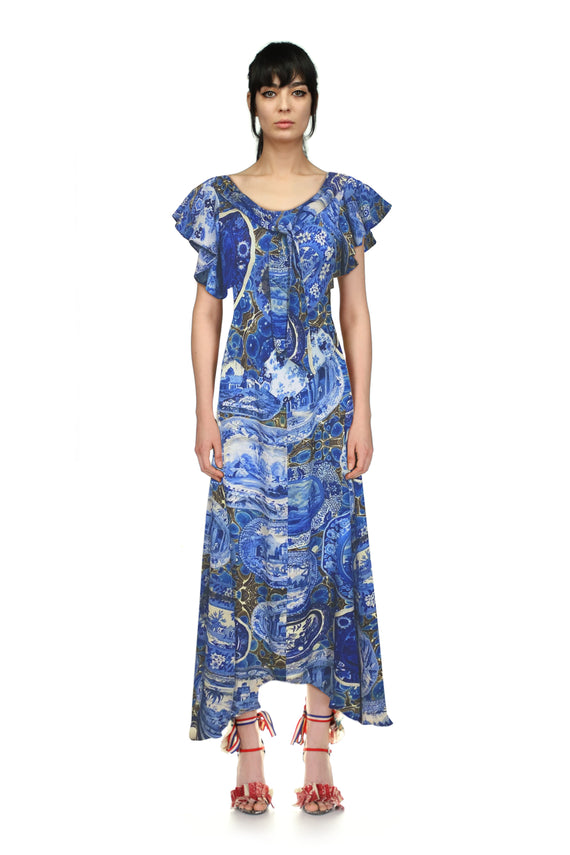 'PLATES AND PLATTERS' RUFFLE CAP SLEEVE DRESS - DRESSES - Libertine - Main image