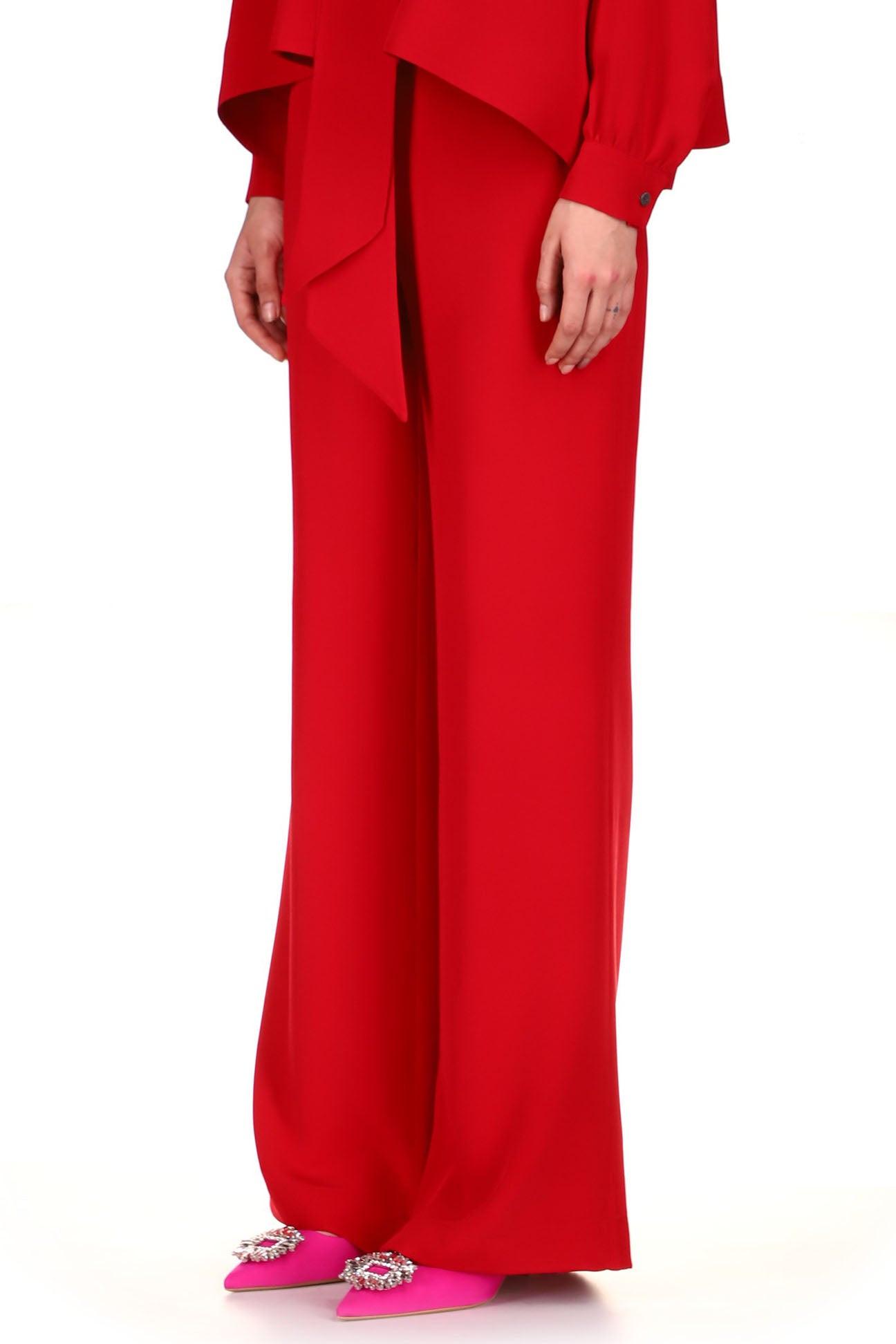 'OVERSATURATED SILKS' RED WIDE LEG TROUSERS - PANTS - Libertine