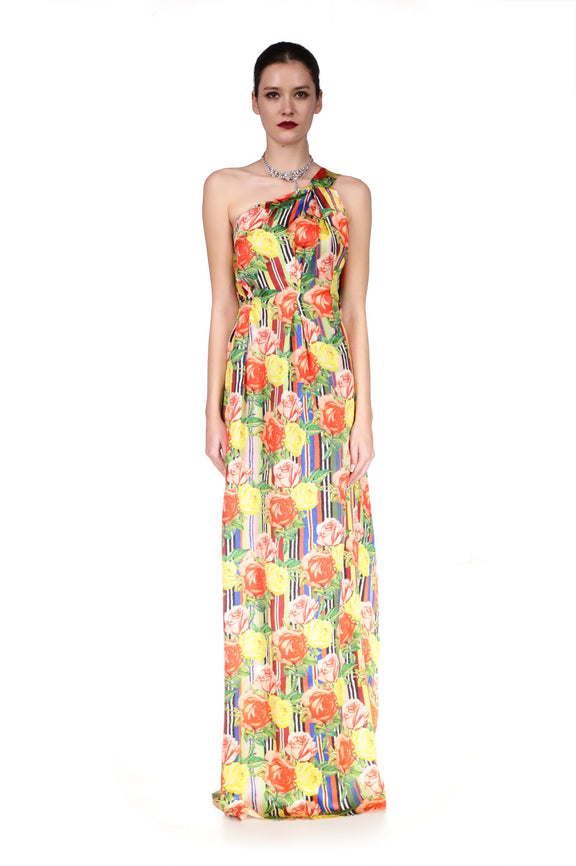 'Tequila Sunrise Roses' One Shoulder Gown - DRESSES - Libertine