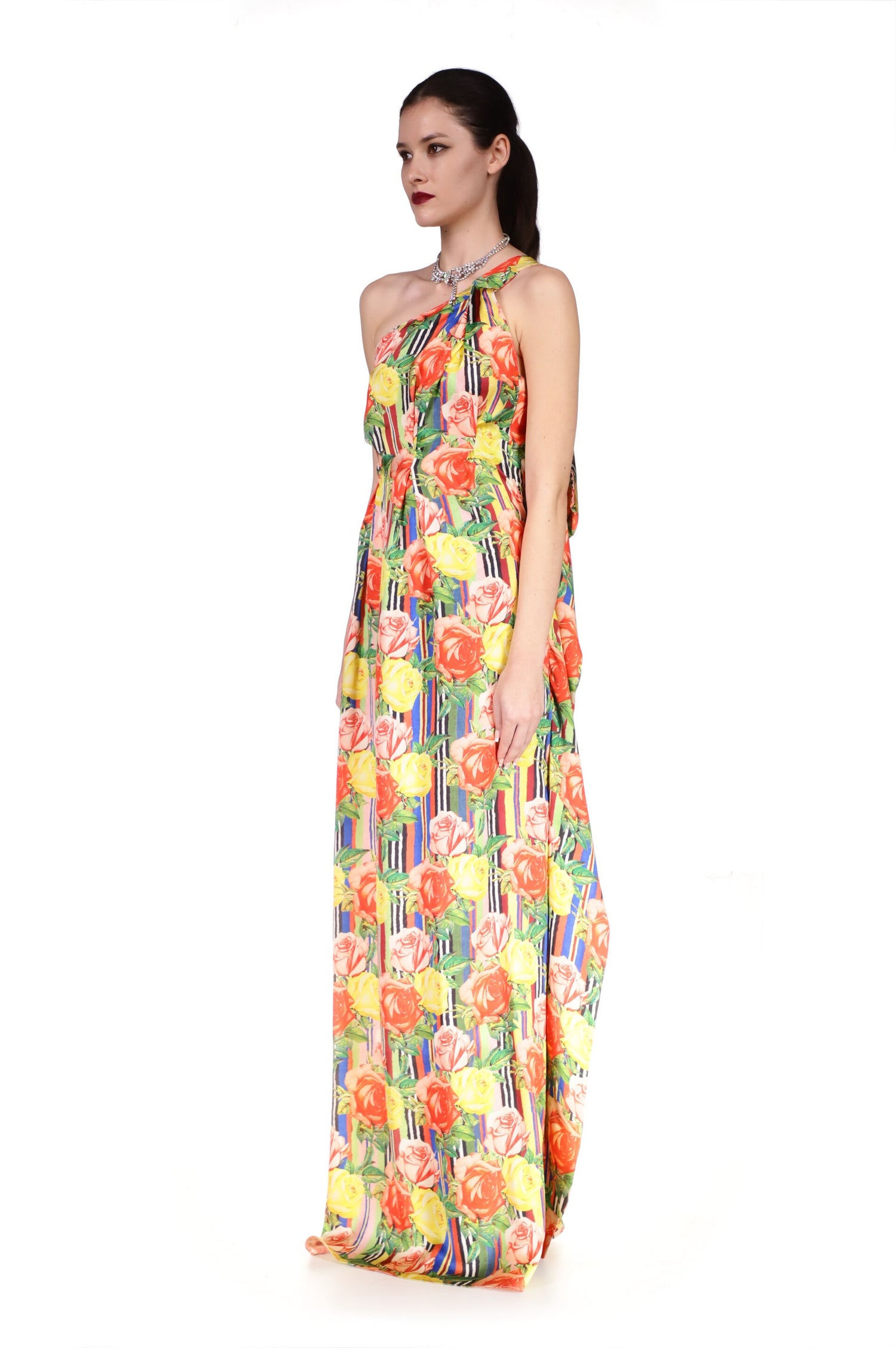 'Tequila Sunrise Roses' One Shoulder Gown - DRESSES - Libertine
