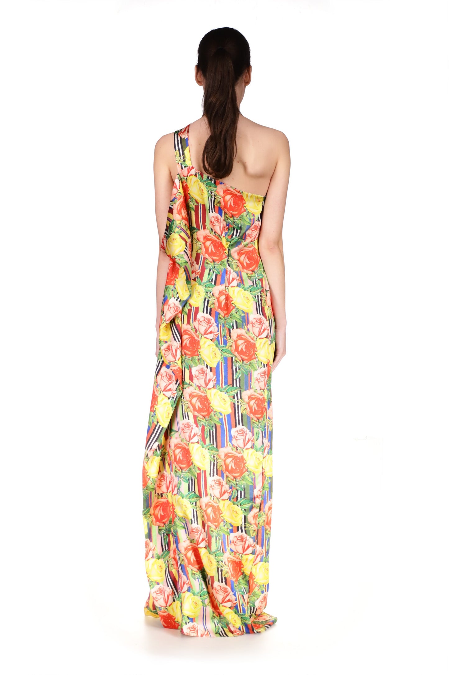 'Tequila Sunrise Roses' One Shoulder Gown - DRESSES - Libertine