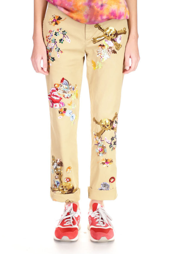 'SKULL GARDEN' EMBROIDERY WOMEN'S CHINOS - PANTS - Libertine