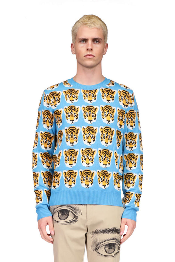 TIGER PRINT CREWNECK CASHMERE PULLOVER - SWEATERS - Libertine