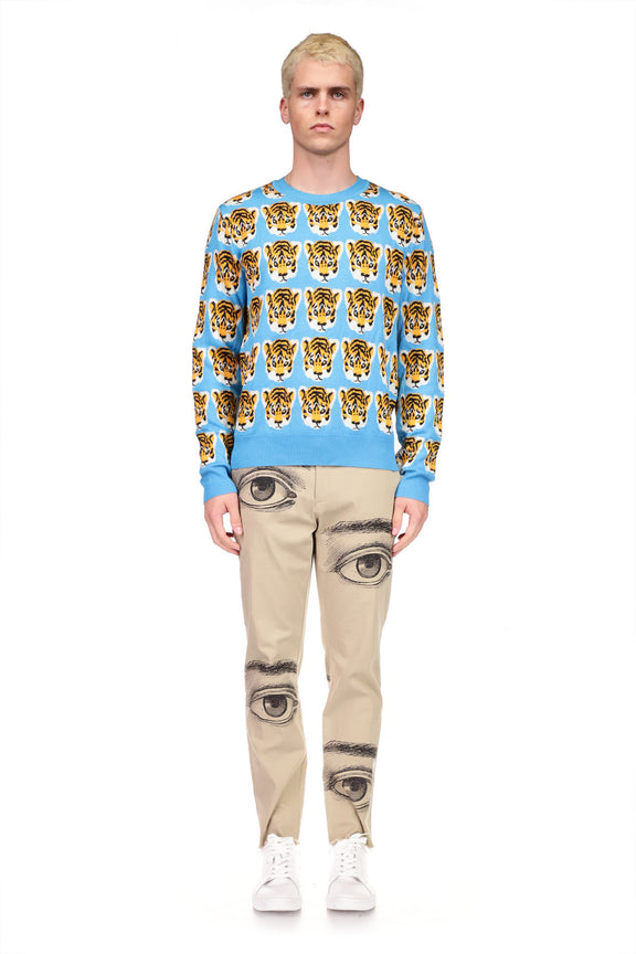 TIGER PRINT CREWNECK CASHMERE PULLOVER - SWEATERS - Libertine