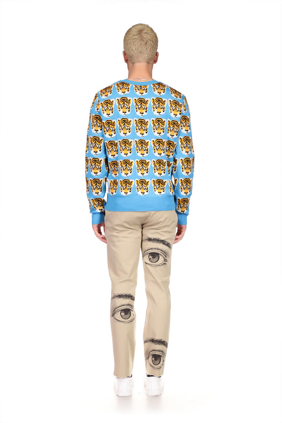 TIGER PRINT CREWNECK CASHMERE PULLOVER - SWEATERS - Libertine