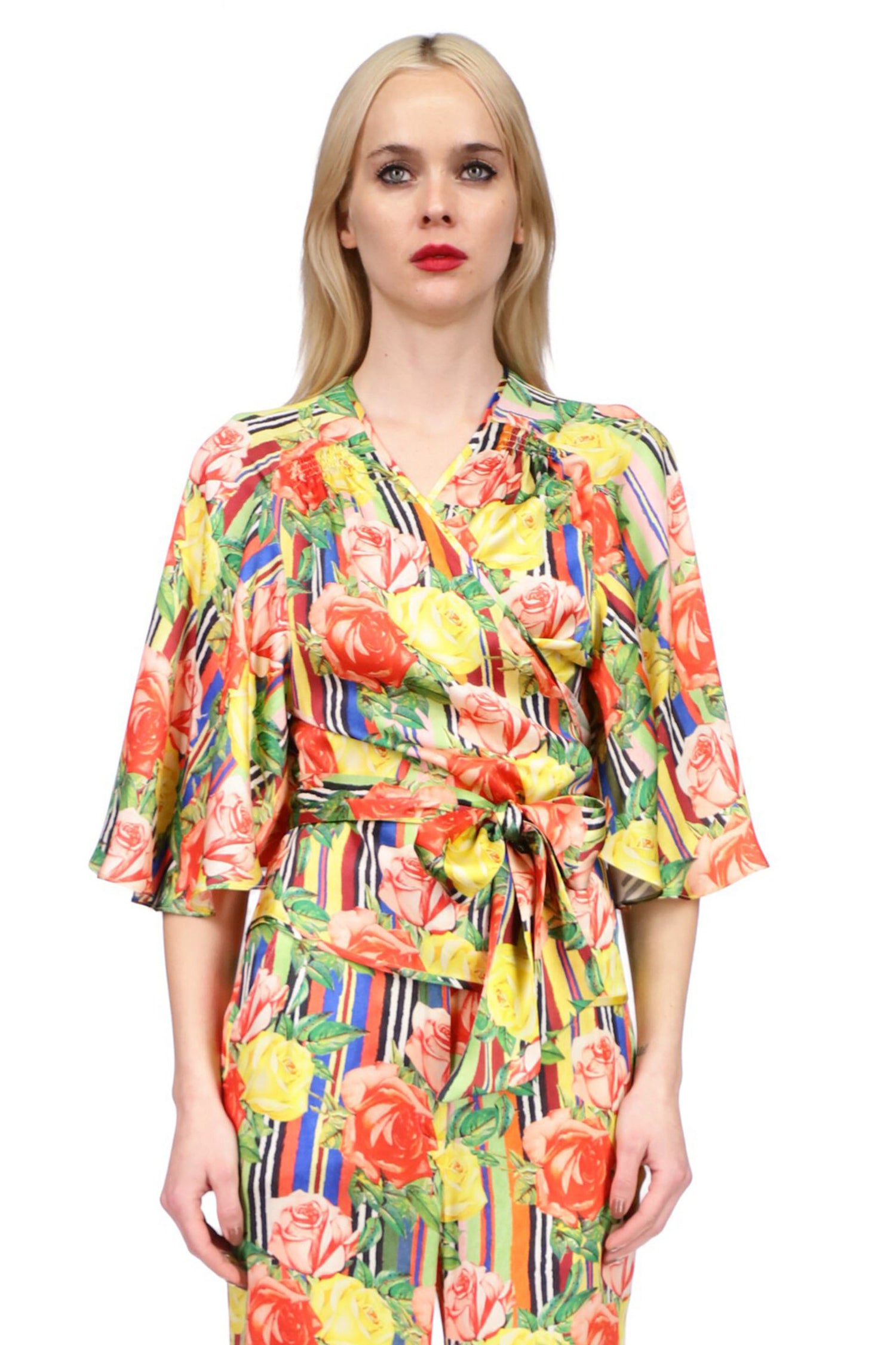 'Tequila Sunrise Roses' Butterfly Blouse - TOPS - Libertine