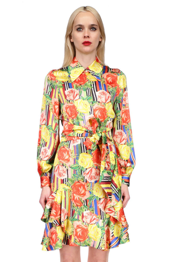 'Tequila Sunrise Roses' Belted Kate Dress - DRESSES - Libertine