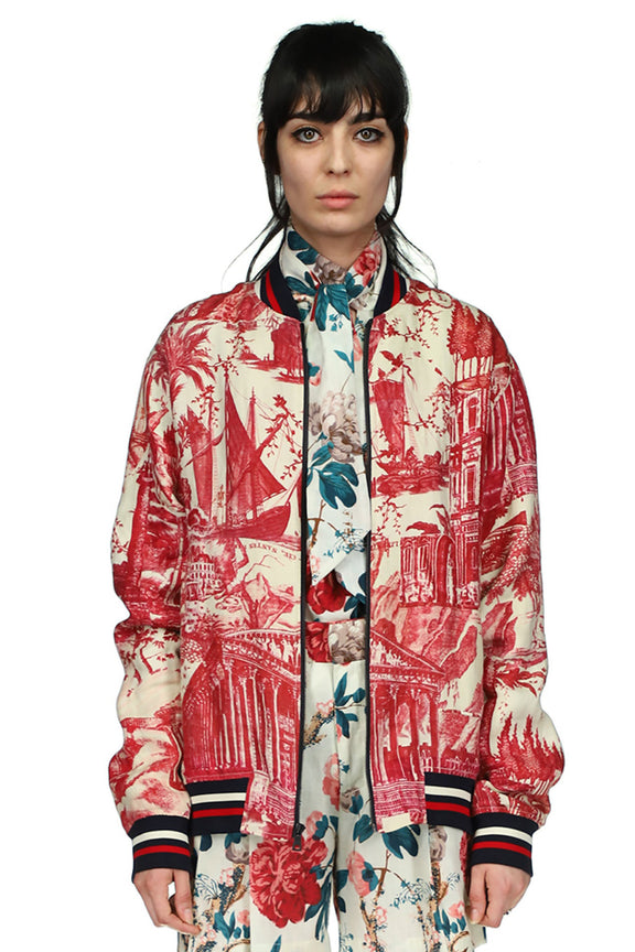 'Toile De Nantes' Bomber Jacket with Silk Screen Mélange - Men's Jackets & Coats - Libertine