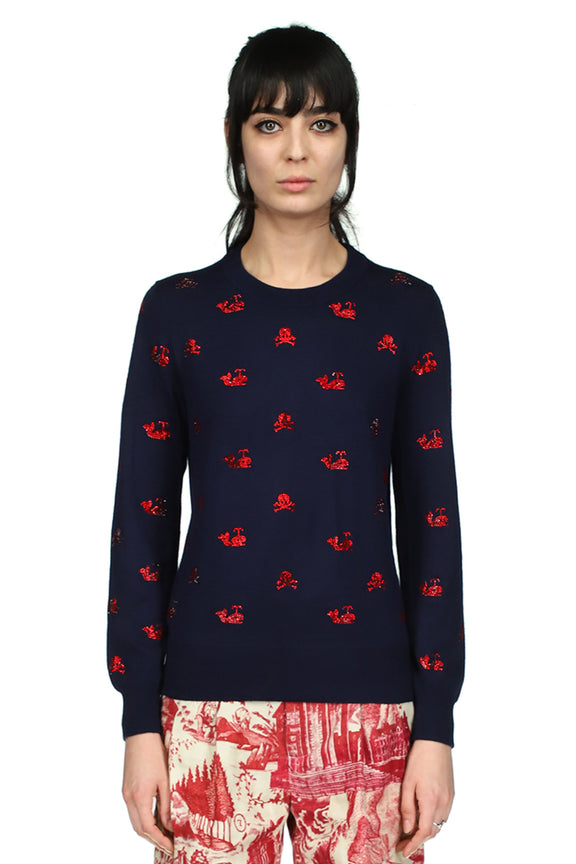 'SKULL CROSSBONES AND WHALES' NAVY SWEATER - Women's Knits - Libertine