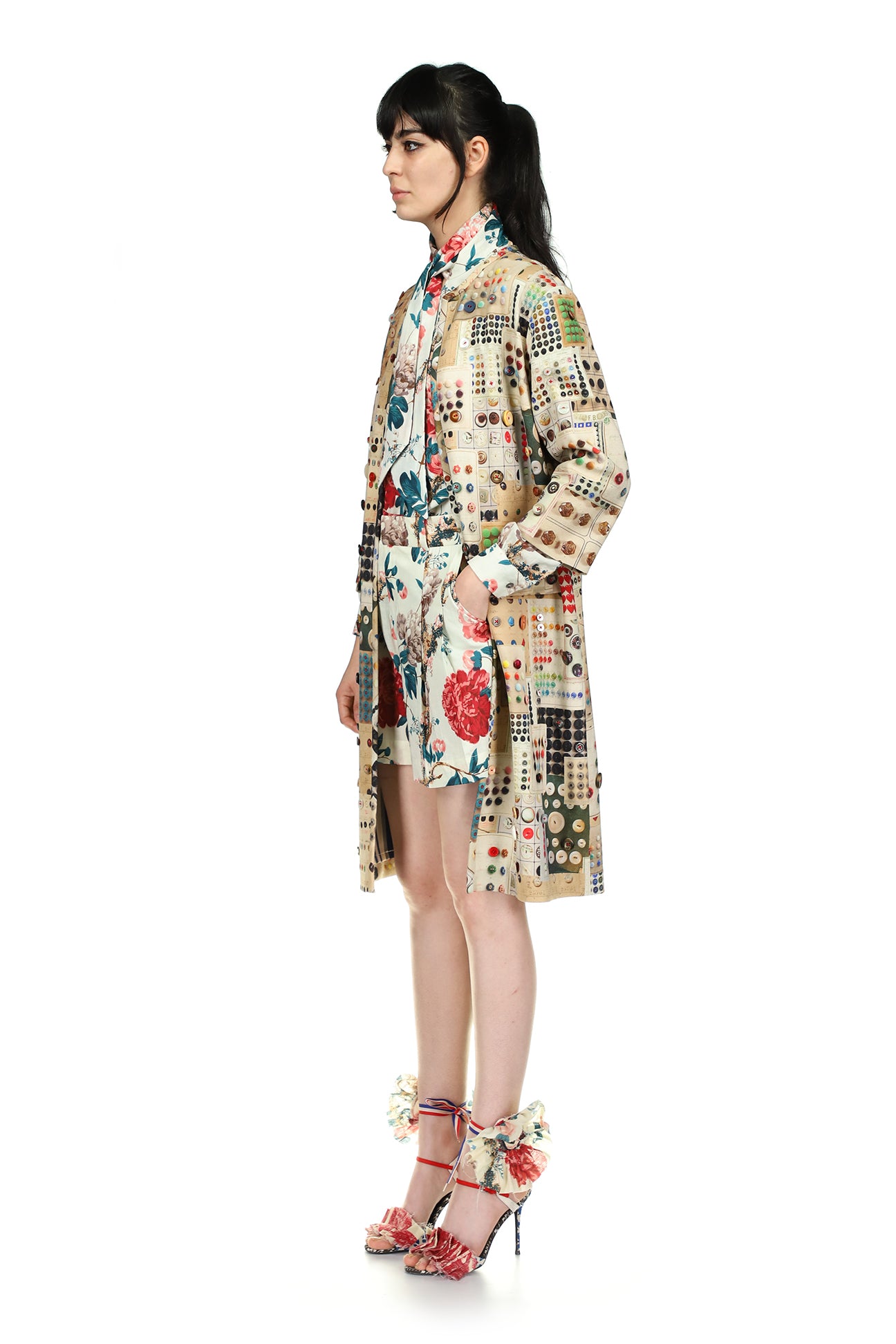 'Button Card Shoppe' Duster Coat with Button Embellishment - Women's Jackets & Coats - Libertine