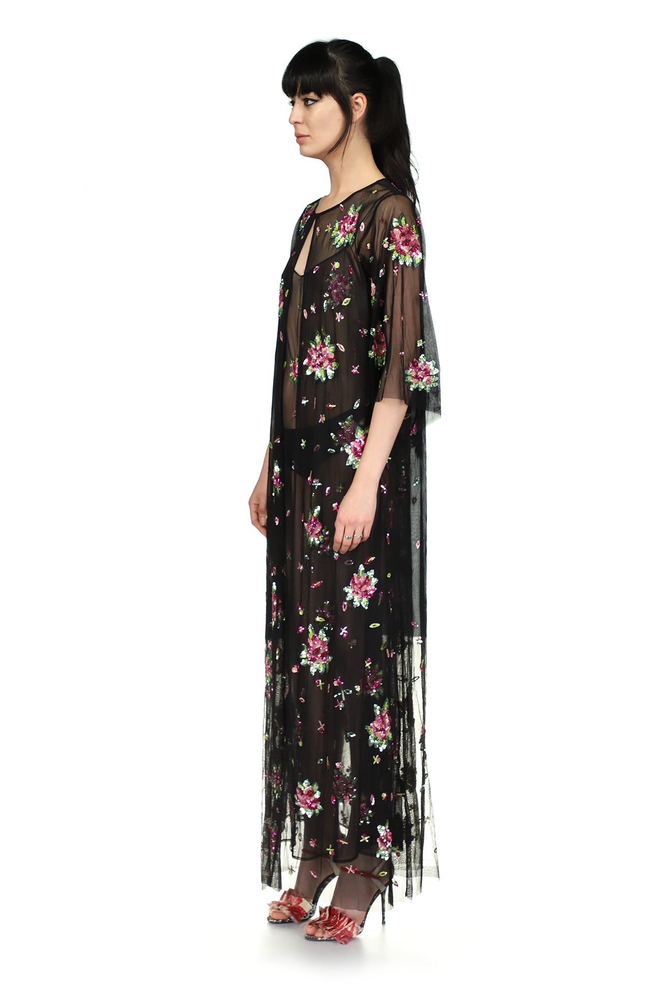 Tulle Floral Floor Length Robe - Women's Tops - Libertine