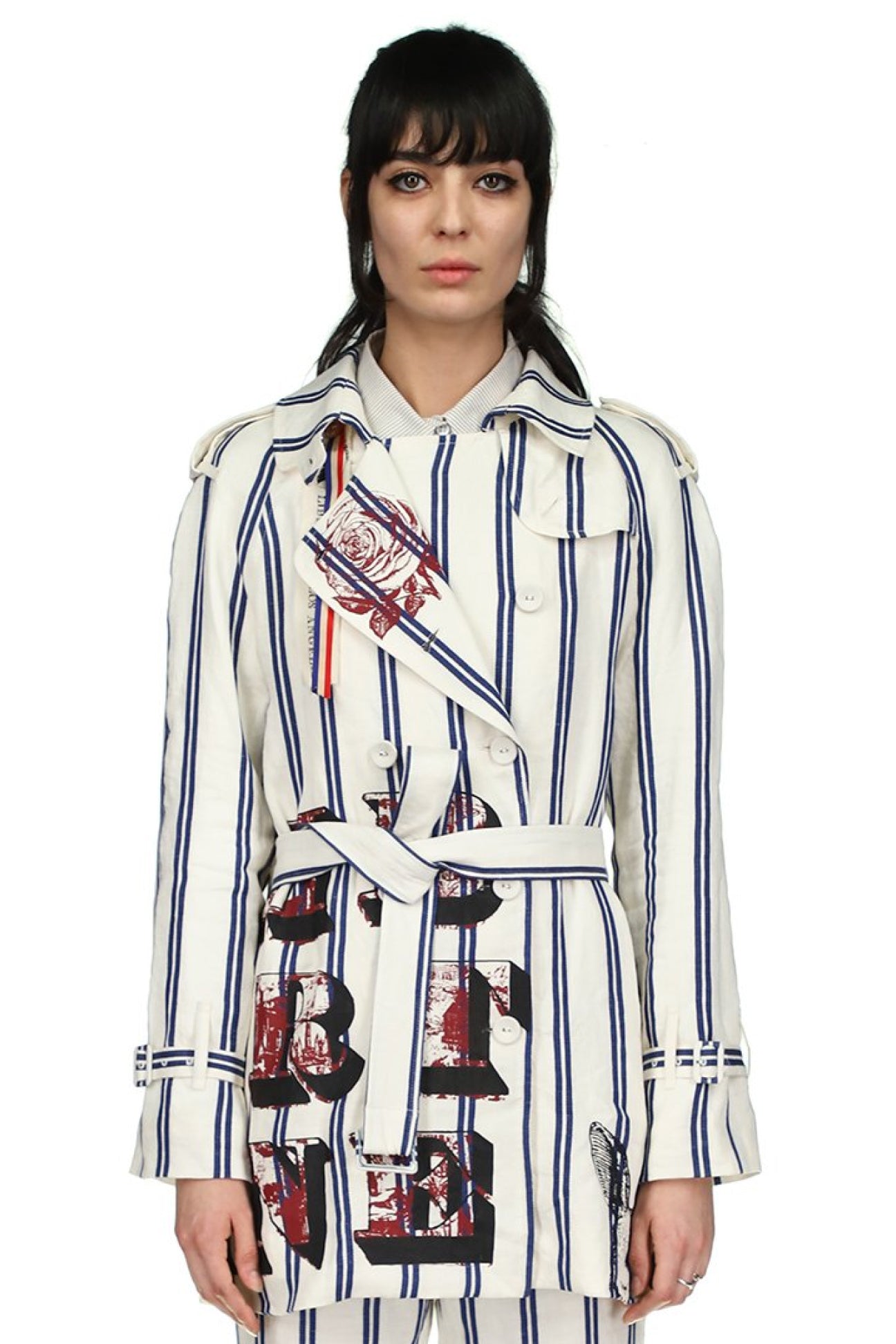 Silk Screen Melange Vintage French Ticking Stripe Trench - Women's Jackets & Coats - Libertine