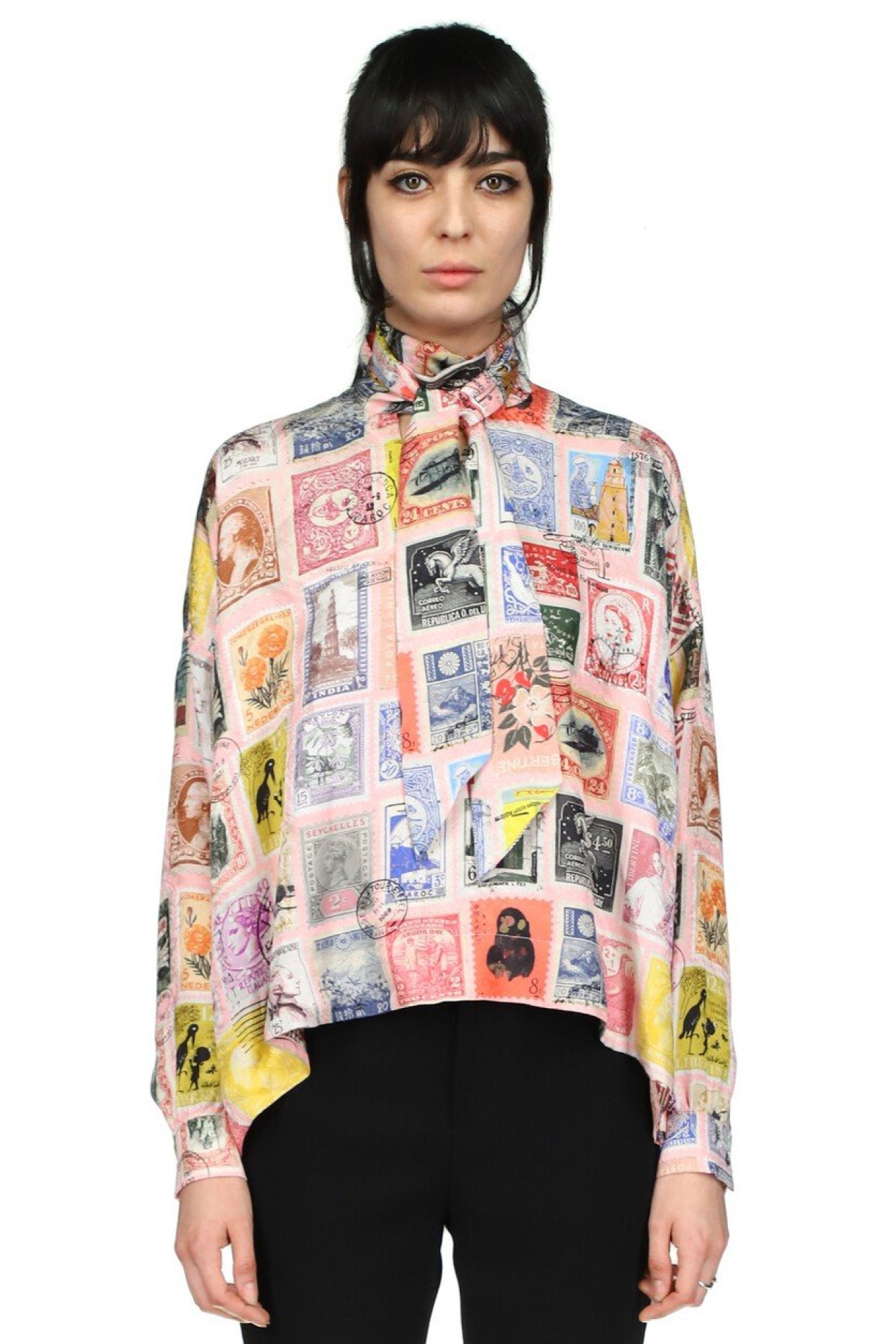 'Sending our love Stamps' Tie Blouse - Women's Tops - Libertine