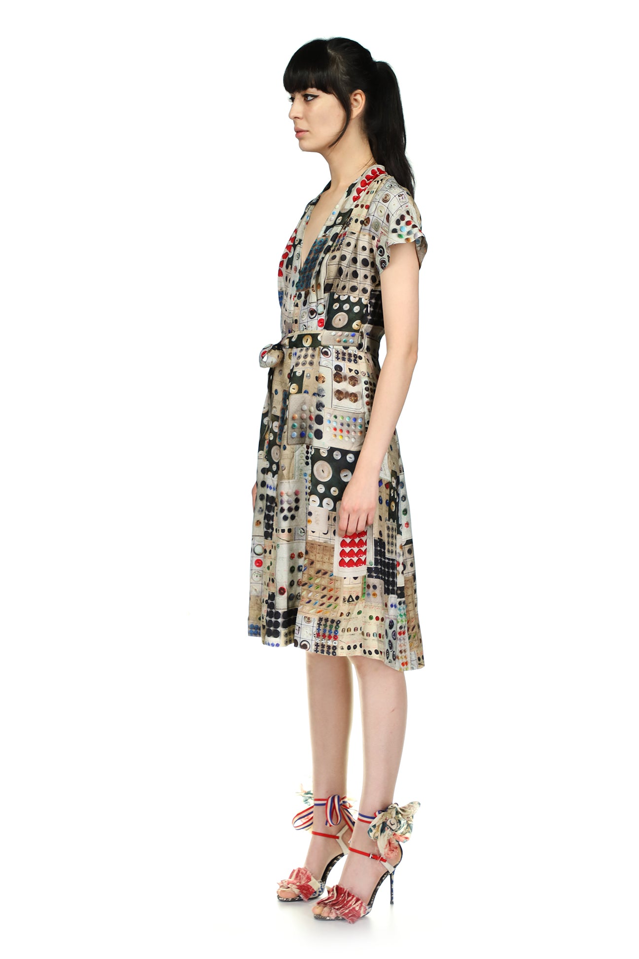 'Button Card Shoppe' Tuck Pleat V-Neck Dress - Women's Dresses - Libertine