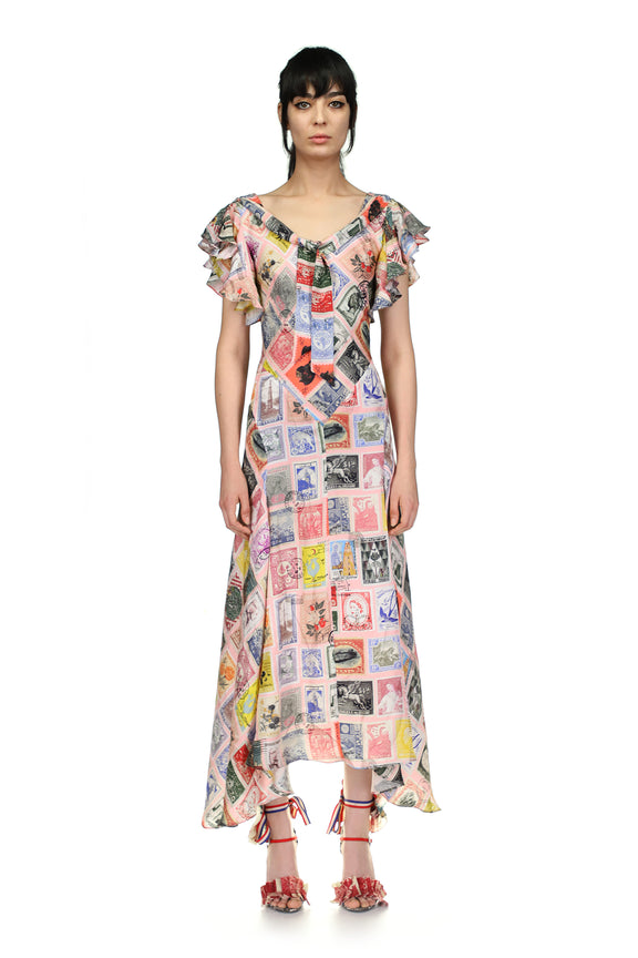 'Sending our love Stamps' Ruffle Cap Sleeve Dress - Women's Dresses - Libertine