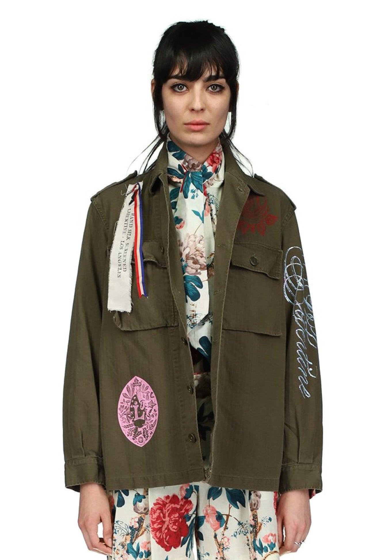 Saint Laurent Embroidered Detail Military Jacket In Green