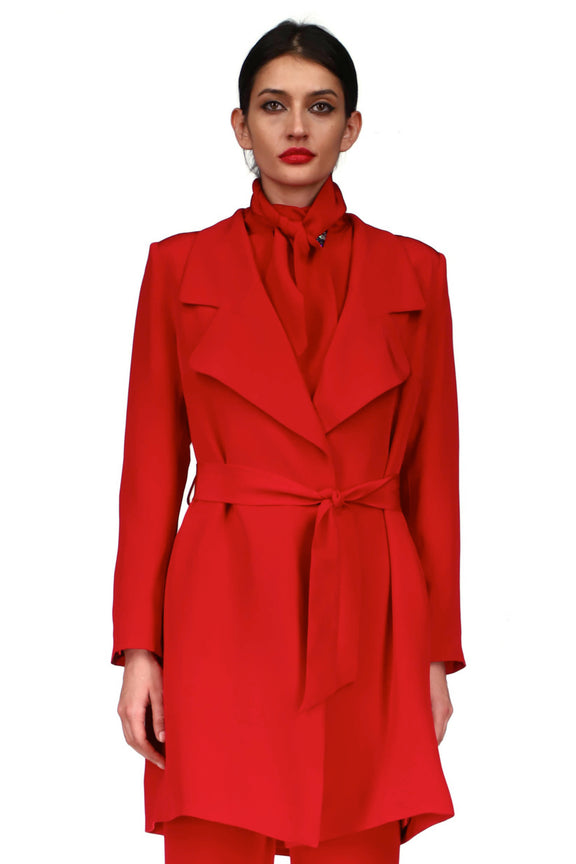 'OVERSATURATED SILKS' RED RELAXED TRENCH COAT - COATS - Libertine