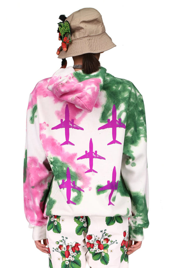 'EMBELLISHED STRAWBERRY FIELDS' TIE DYE SLIM HOODIE - SWEATSHIRTS - Libertine