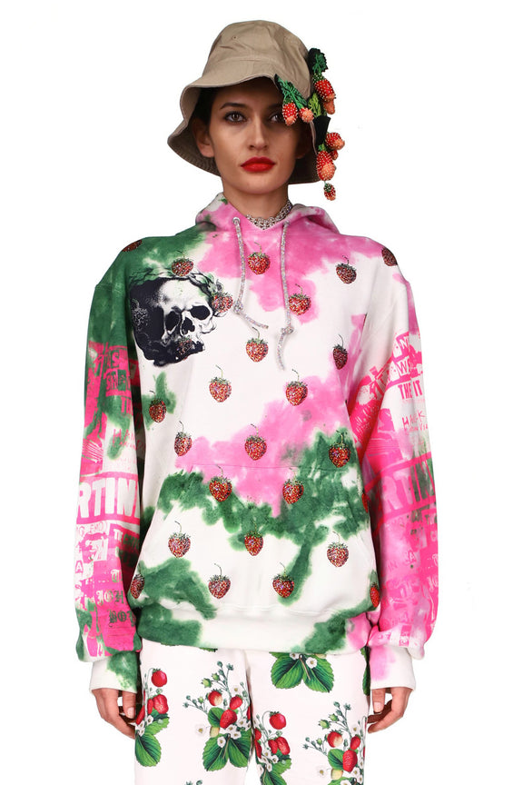 'EMBELLISHED STRAWBERRY FIELDS' TIE DYE SLIM HOODIE - SWEATSHIRTS - Libertine