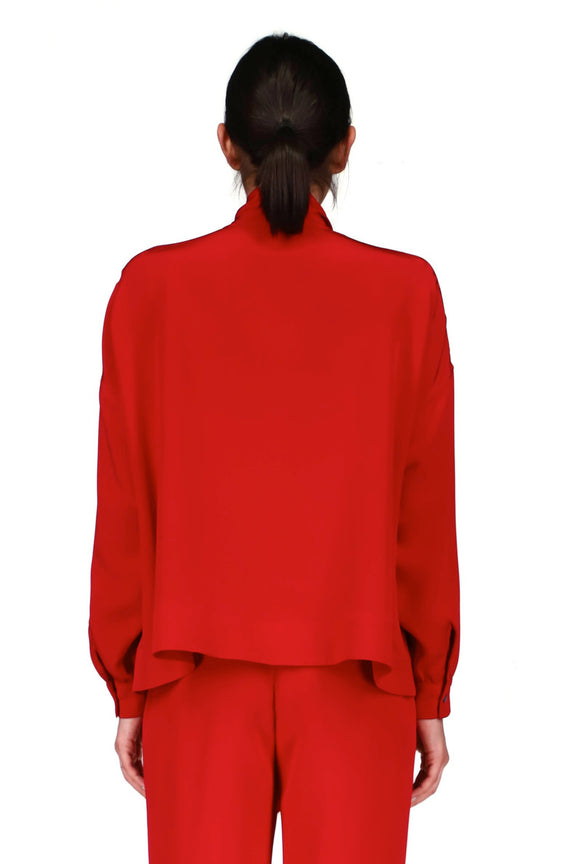 'OVERSATURATED SILKS' RED TIE BLOUSE - TOPS - Libertine