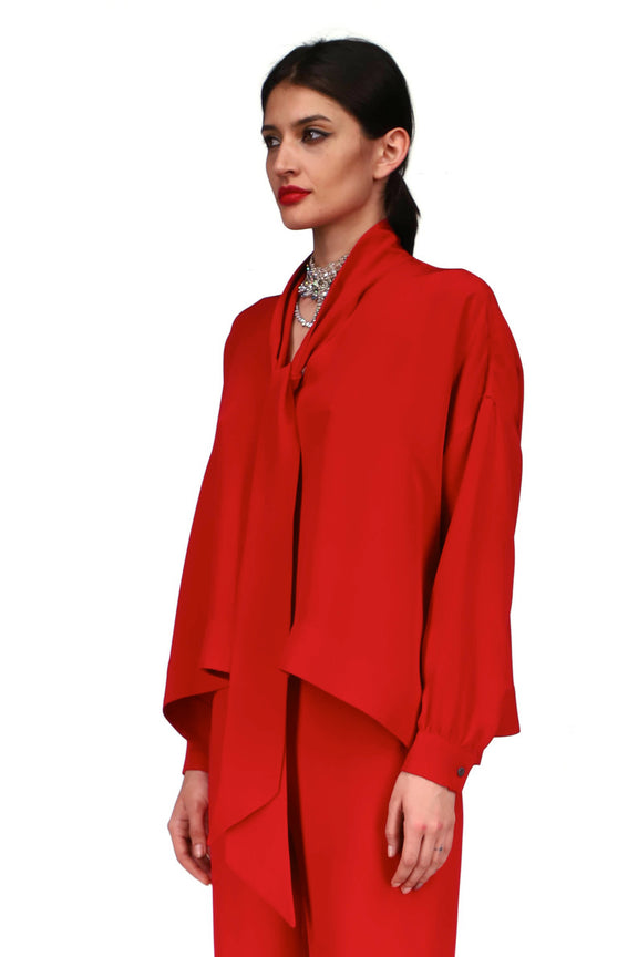 'OVERSATURATED SILKS' RED TIE BLOUSE - TOPS - Libertine