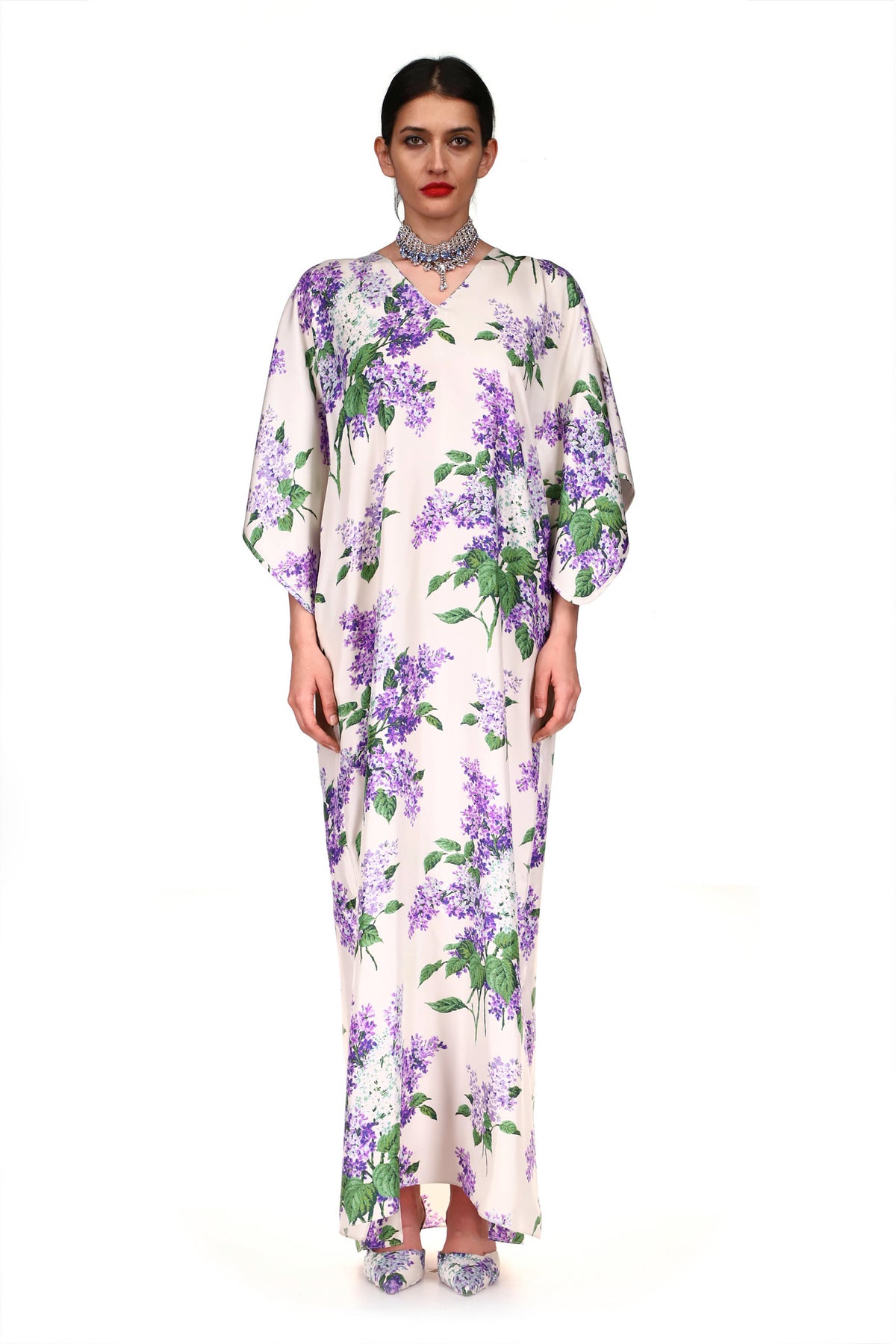 'EMBELLISHED LILAC GARDEN' KAFTAN DRESS - DRESSES - Libertine