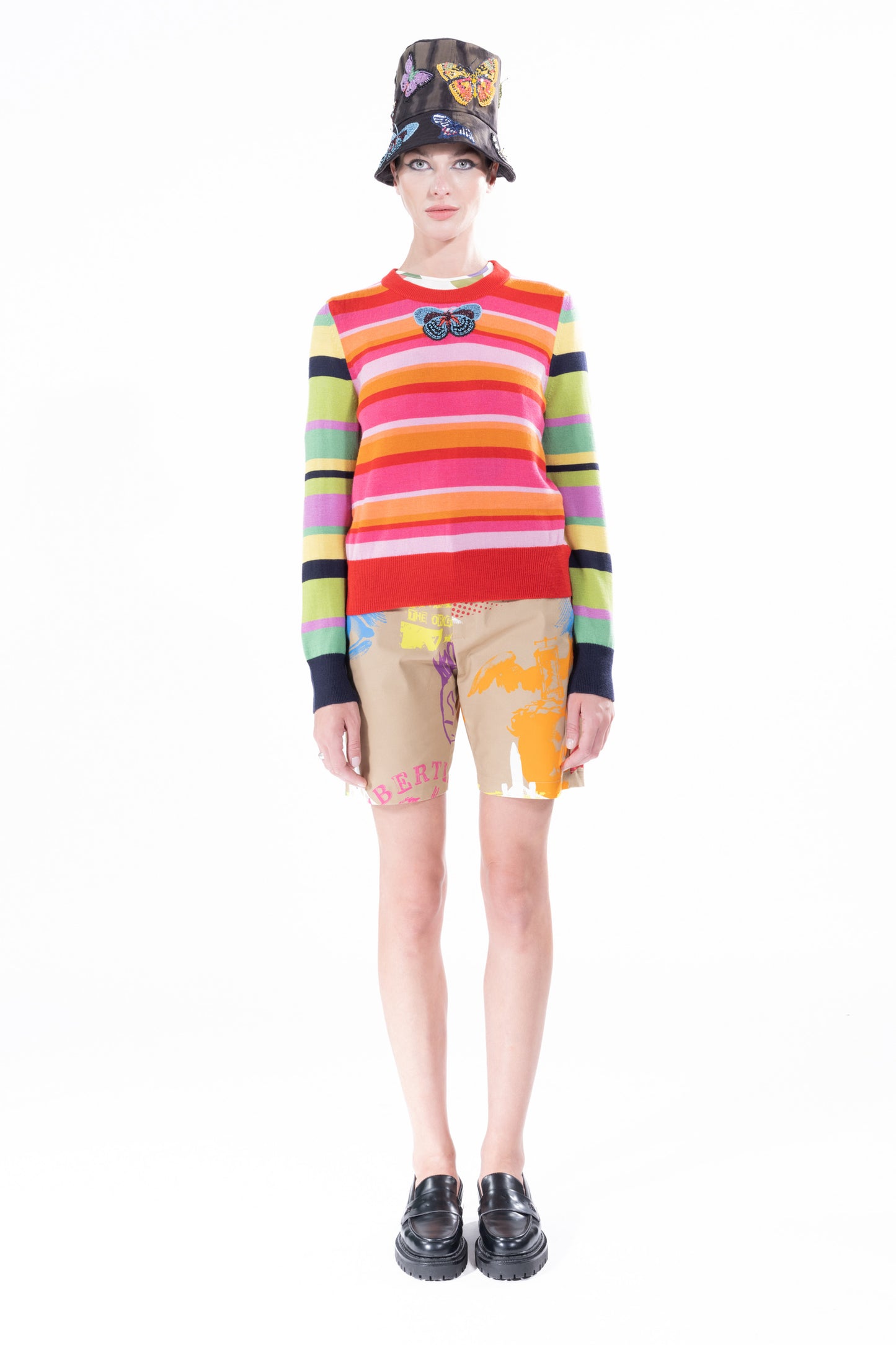 'Butterfly' Wild Stripes Shrunken Pullover Sweater -  - Libertine